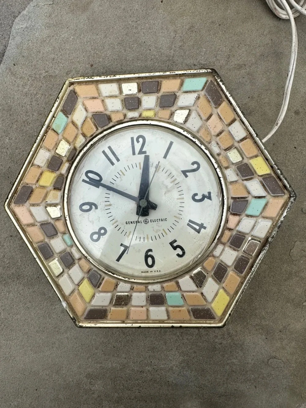 Vintage Mosaic General Electric (GE) Hexagonal wall clock